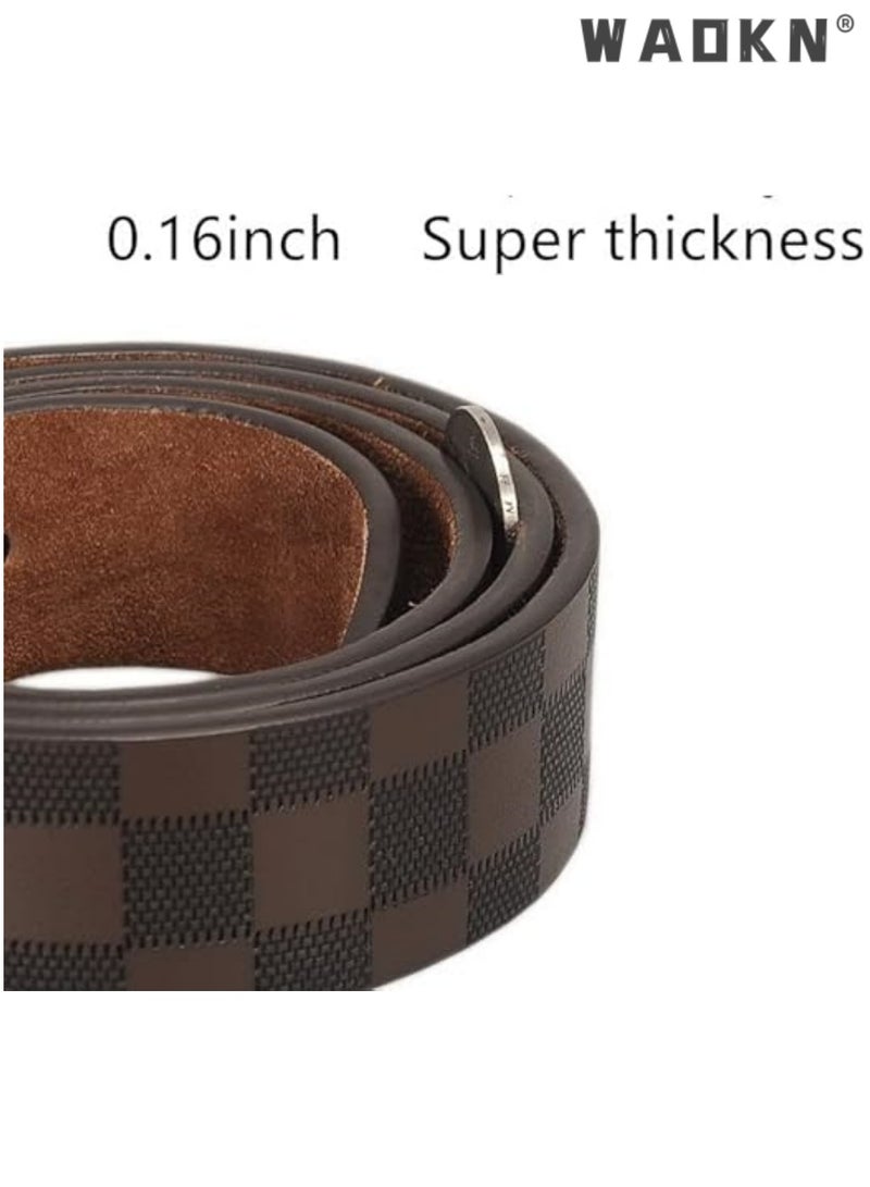 WAOKN Mens Leather Belt, Checkerboard Embossed Genuine Leather Belt With Pin Buckle Adjustable Wide Waistband Casual/Business Style Belt For Jeans Pants,Men's Casual Jeans Belts, Classic Work Business Dress Belt,stainless Steel Buckle Top Layer Genuine Leather Belt，vintage Casual Jeans Work Business Belt Black  - Image 5