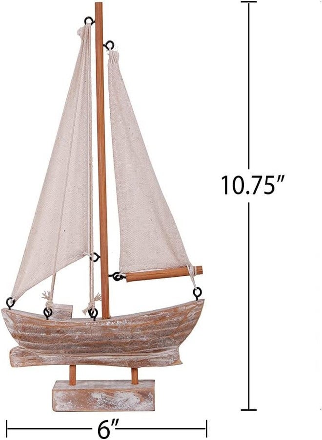 Linfevisi Wooden Sailboat Decorations Nautical Sail Boats Model Decoration Beach Coastal Ocean Themed Home Decor Ornaments Table Top Rustic Decorative Wood Sailing Boats Ships Nautical Decor 10.75" H - Image 2