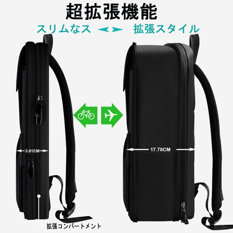ZINZ Slim & Expandable Laptop Backpack 15.6 Inch Business Backpack with USB Port, Waterproof Anti-Theft Travel Backpack Daypack Bookbag for Men and Women -Black JP - Image 2