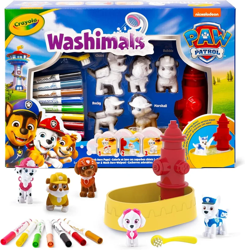 كرايولا Crayola - Washimals Paw Patrol Activity Kit with 5 Baby Animals, 8 Washable Felt Tips, Bath with Shower, Small Brush, Game and Gift for Children, from 3 Years
