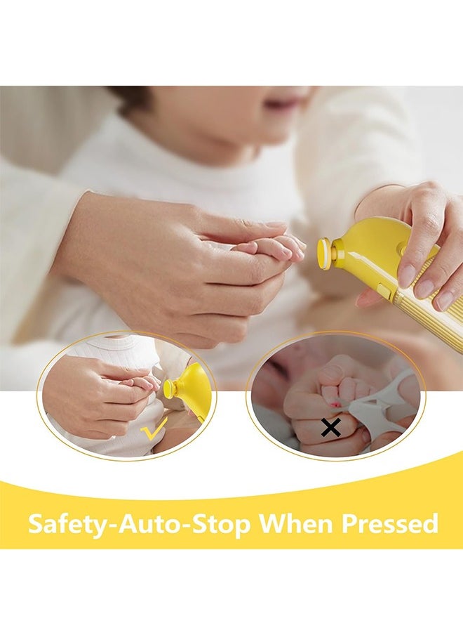 MISS BABY - Baby Electric Nail Trimmer, 7 Safe Grinding Heads Nail File Kit, Rechargeable Safe Nail File for Baby Newborn Infant Toddler Kids or Adults Toes Fingernails (Yellow) - Image 1