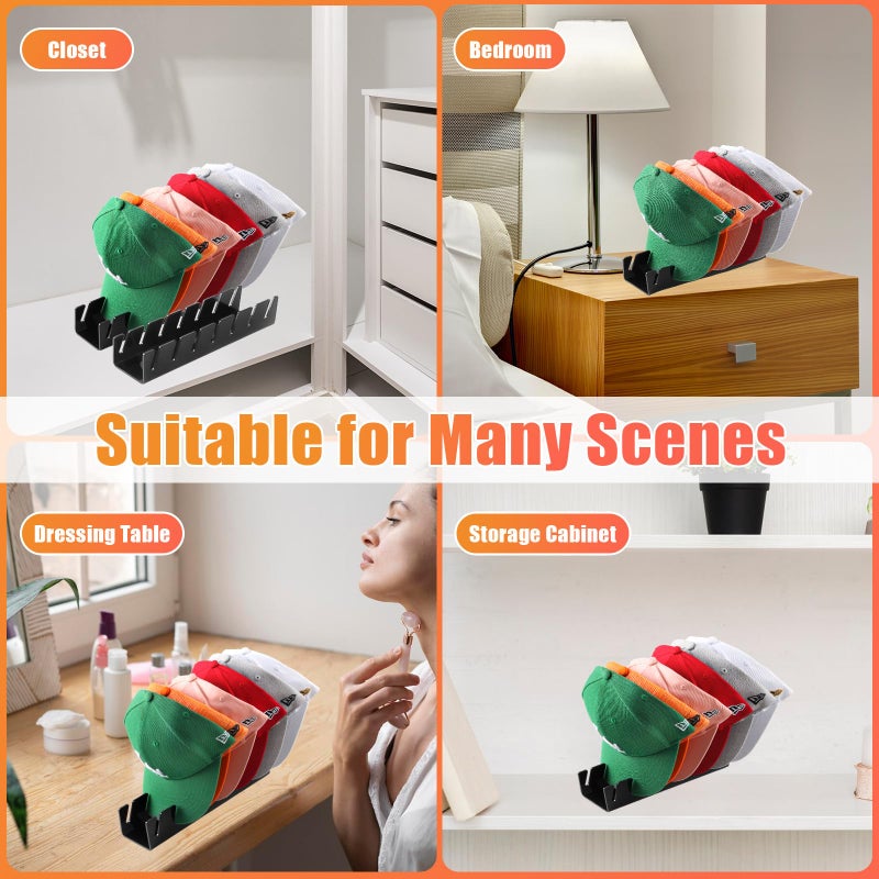 Sloworld Hat Stand For Baseball Caps  2 Pcs No Install Acrylic Hat Organizer For 14 Baseball Caps  Hat Racks For Baseball Caps Display And Organizer For Bedroom  Closet  Dresser  Office (Black-2Pack) - Image 4