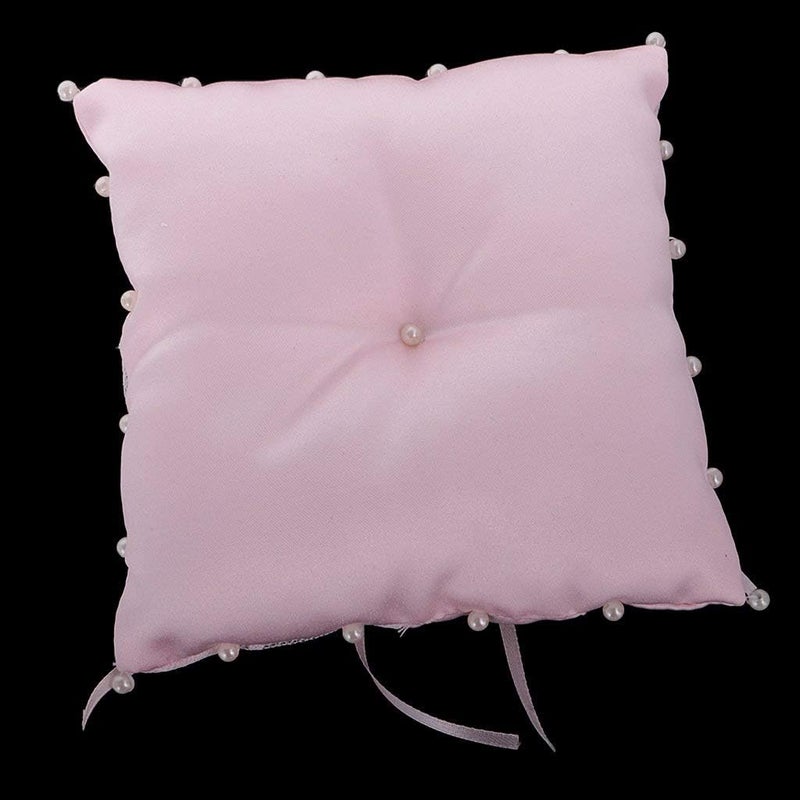 FRECI Lace Flower Pearls Ring Pillow Bridal Shower Ring Bearer Pillow Cushion for Wedding Supplier - Pink - Image 4