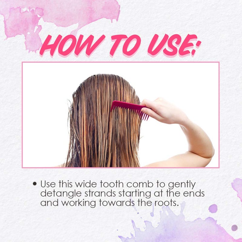 Punky Wide Tooth Comb for Women - Pink, Detangler Comb, No Handle Hair Detangling Combs for Wet, Dry & Curly Hairs - Image 5