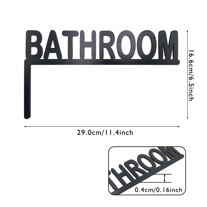 AWISBI Wooden Bathroom Door Topper Black Bathroom Sign for Home Bathroom Restroom (Left Side) - Image 2