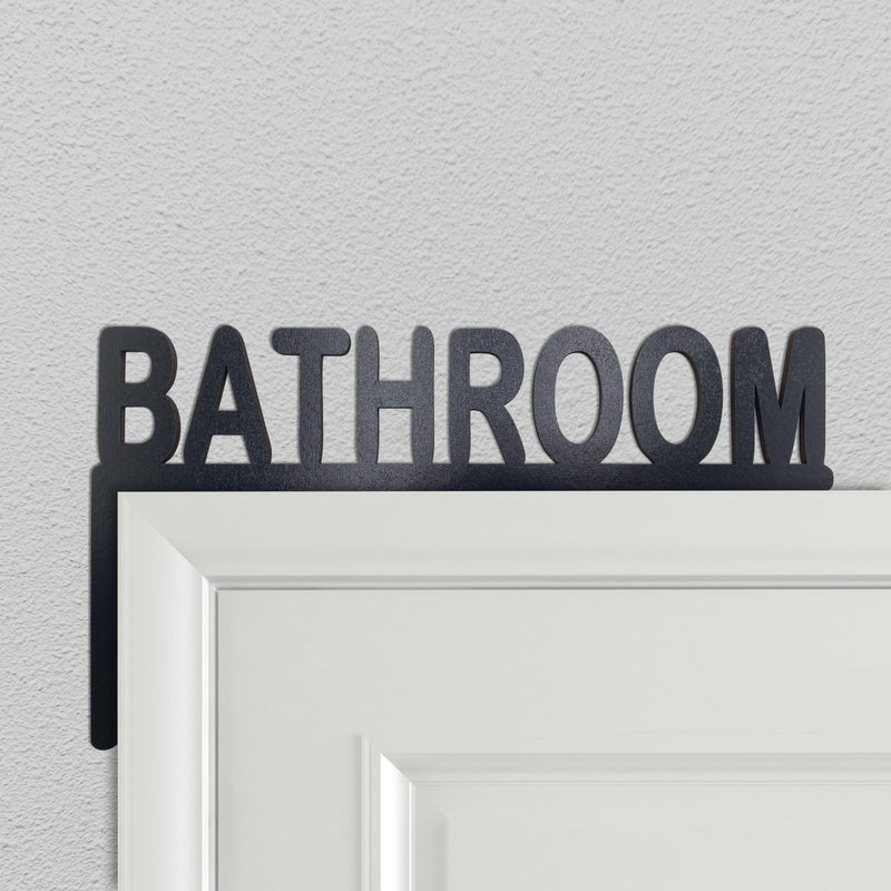 AWISBI Wooden Bathroom Door Topper Black Bathroom Sign for Home Bathroom Restroom (Left Side) - Image 1