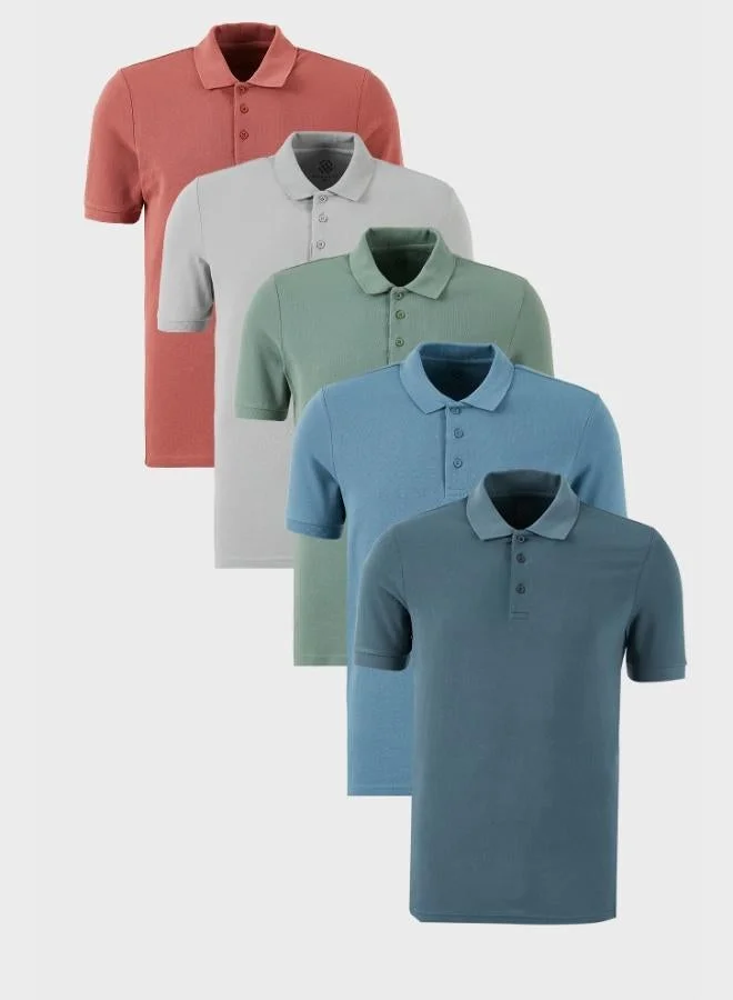 Buratti  Buratti Cotton Regular Fit Buttoned Polo Collar 5-Pack T Shirt Men's T-SHIRT 5902127S5 for Men | Best Price UAE