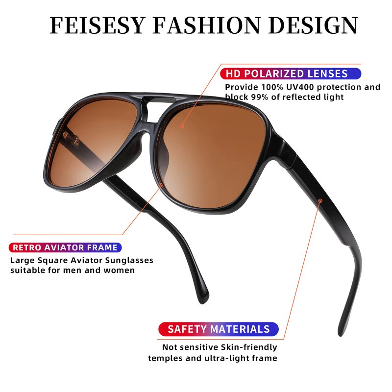FEISEDY Vintage Retro 70s Plastic Aviator Sunglasses Women Men Classic Large Squared Frame B2751 - Image 4