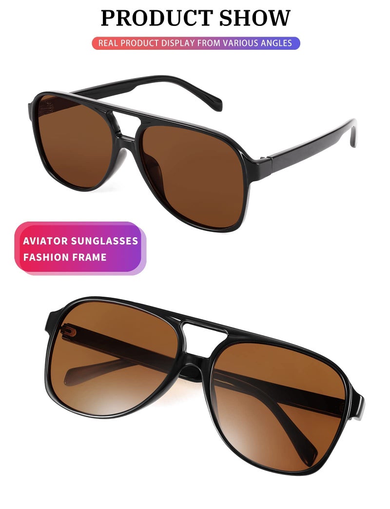 FEISEDY Vintage Retro 70s Plastic Aviator Sunglasses Women Men Classic Large Squared Frame B2751 - Image 5