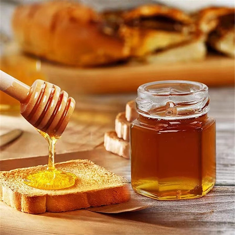 Mini Glass Honey Jar: 1.5oz Thick Sturdy Hexagonal Jar With Gold Lid Wood Dipper - BPA-Free Sealed Transparent Jar For Wedding Party Garden DIY Craft Bulk Storage - Image 5