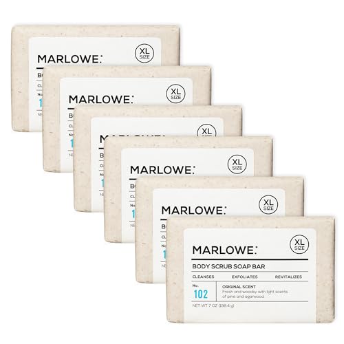 MARLOWE. No. 102 Body Scrub Soap 7 oz (6 Bars) Exfoliating Soap Bar with Shea Butter, Olive Oil & Green Tea, Cleanses & Smooths, Sage & Fir Scent - Image 1