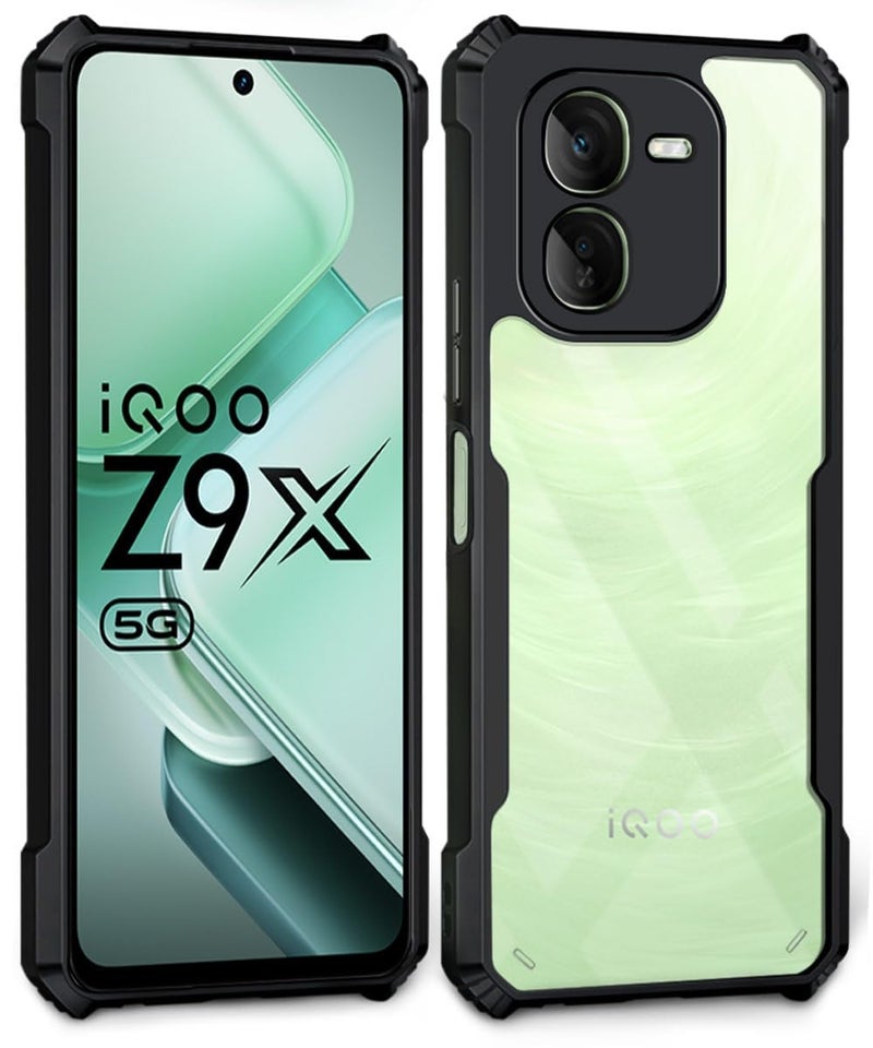 DD SON Shockproof Crystal Clear Back Cover Case for iQOO Z9X 5G - (PC & TPU, Black Bumper Back Cover) | 360 Degree Camera Protection | Transparent Hybrid Eagle Back Case Cover (Black) - Image 3