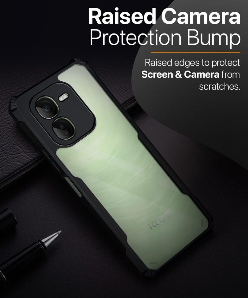 DD SON Shockproof Crystal Clear Back Cover Case for iQOO Z9X 5G - (PC & TPU, Black Bumper Back Cover) | 360 Degree Camera Protection | Transparent Hybrid Eagle Back Case Cover (Black) - Image 5