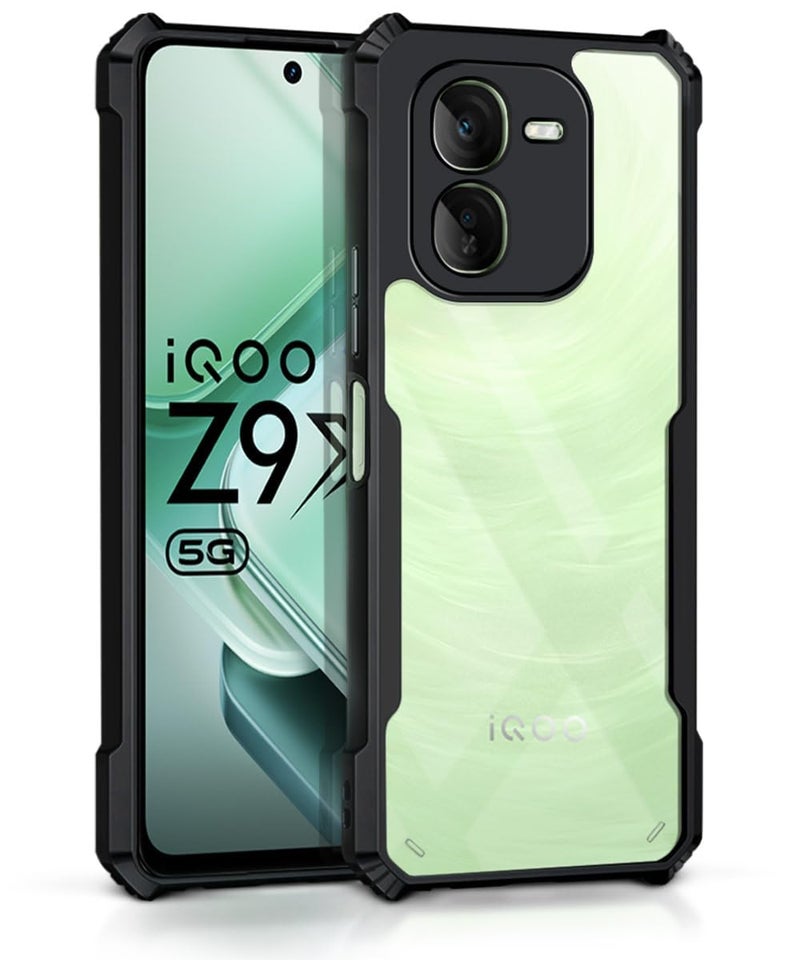 DD SON Shockproof Crystal Clear Back Cover Case for iQOO Z9X 5G - (PC & TPU, Black Bumper Back Cover) | 360 Degree Camera Protection | Transparent Hybrid Eagle Back Case Cover (Black) - Image 1
