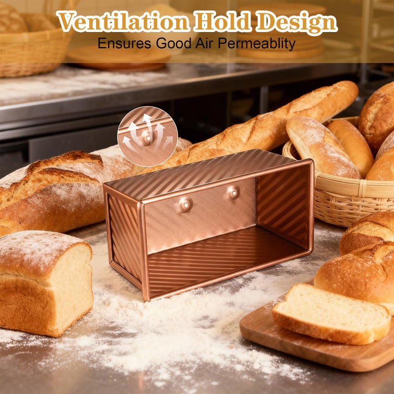 MBJZSL 3 Pcs Pullman Loaf Pan with Lid, 2.2lb/1lb/0.5lb Dough Capacity, Non-Stick Carbon Steel Bread Pans for Homemade Bread Sandwich and Toast, Sourdough Loaf Pan with Lid, Corrugated Toast Mold (Goldenï¼‰ - Image 5