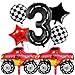 Villorem Truck Birthday Balloons Decorations 40 Inch Racetrack Number Balloon 3 Checkered Foil Balloons Red and Black Star Balloon for Race Car Theme Birthday Party Decorations 7Pcs - Image 2