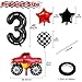 Villorem Truck Birthday Balloons Decorations 40 Inch Racetrack Number Balloon 3 Checkered Foil Balloons Red and Black Star Balloon for Race Car Theme Birthday Party Decorations 7Pcs - Image 4