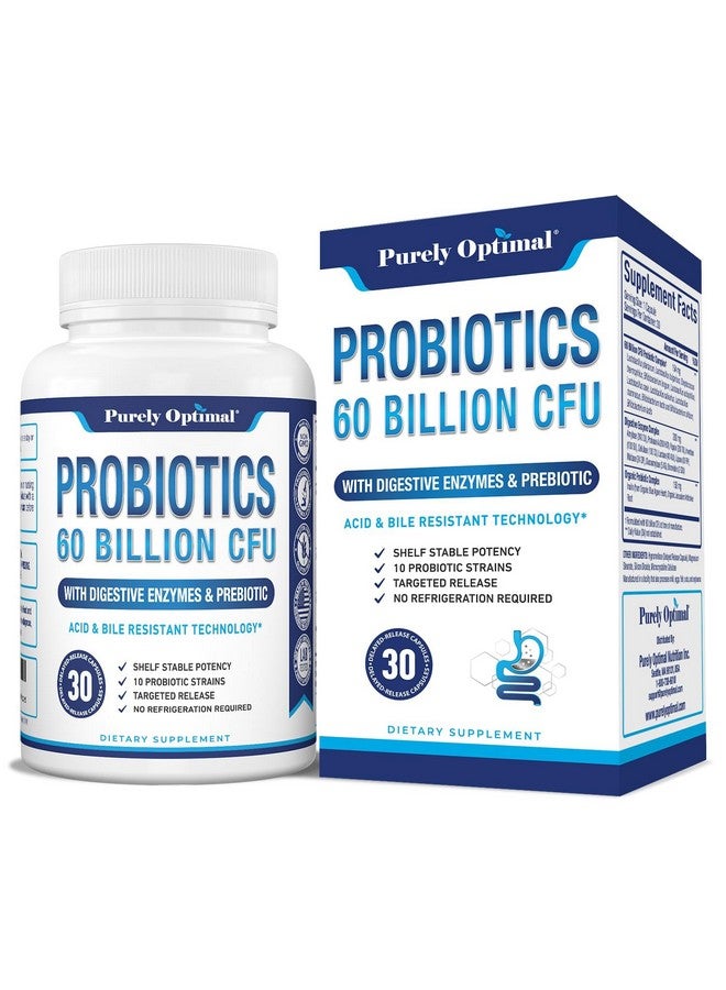 Purely Optimal Premium Probiotics 60 Billion CFU w/Organic Prebiotics & Digestive Enzymes - Image 1