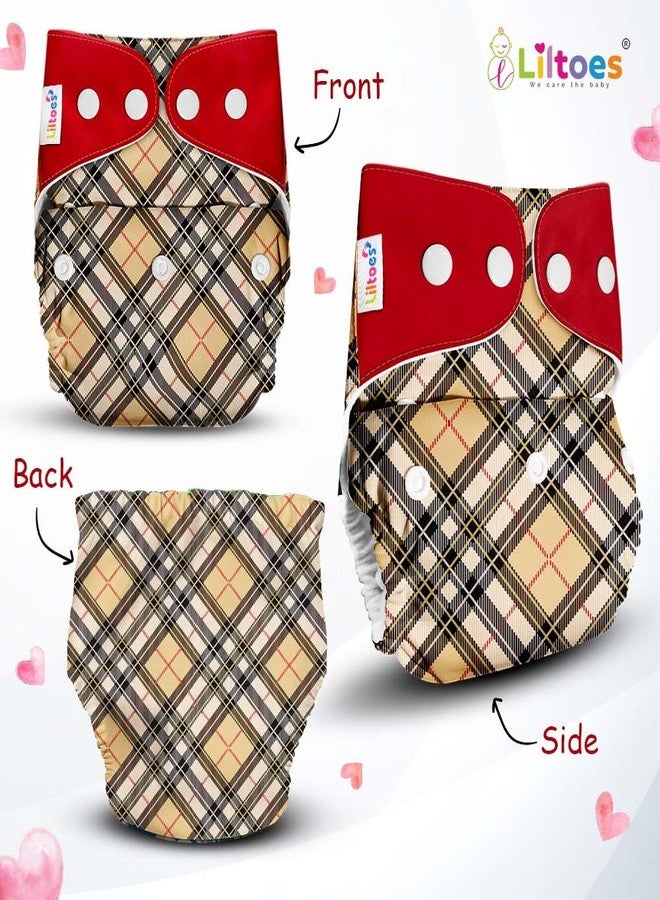 LILTOES Cloth Diapers For New Born Babies 0 to 3 Years | Freesize Adjustable and Reusable | Premium Cloth Nappies Pack of 2 (2 Cloth Diapers + 2 Inserts) | Avo Baby + Duplin Checkered - Image 2