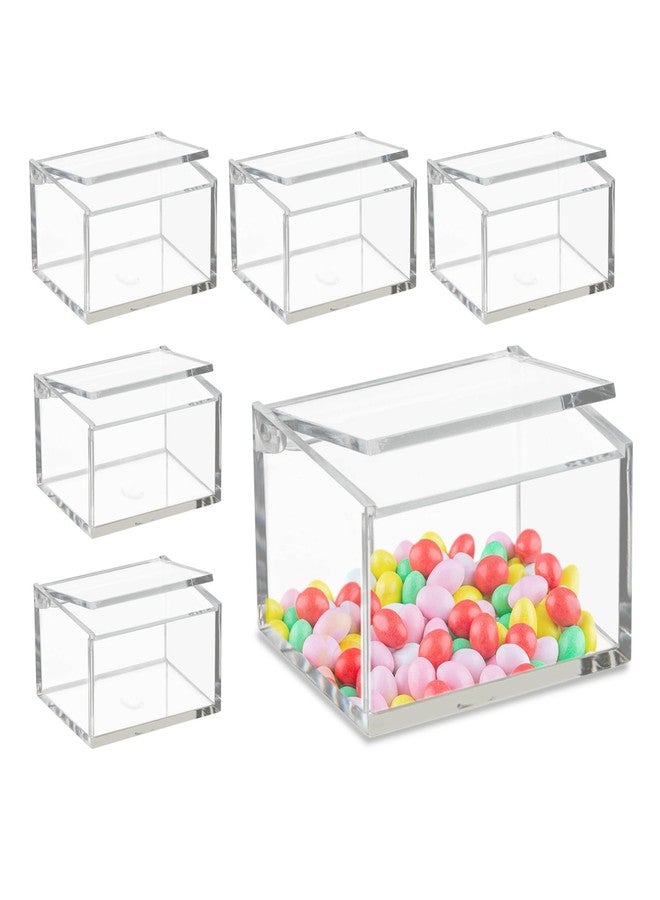 Hammont Clear Acrylic Box with Hinged Lid – Small Plastic Organizer for Office, Desk, Makeup, Crafts, Cotton Balls, Jewelry & More | 3.5"x2"x2" (6 Pack) - Image 1
