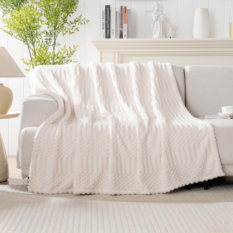 Lussena 50x70 Inch Beige Throw Blanket - Soft & Fluffy Fleece, Cute & Aesthetic, Perfect for Sofa, Couch, Chair, Bed, Living Room & Bedroom, All-Season Use, Plush & Cozy Decorative Blanket - Image 1