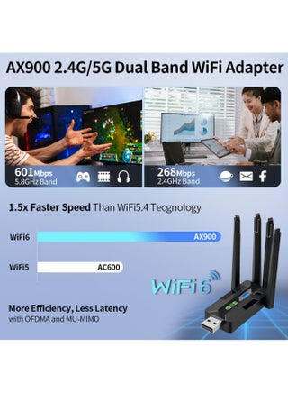 محول واي فاي 6 USB لأجهزة الكمبيوتر المكتبية - محول شبكة لاسلكي AX900 بتردد 5 جيجاهرتز/2.4 جيجاهرتز، سهل التركيب والتشغيل، 4 هوائيات 5 ديسيبل، يدعم نظامي التشغيل Windows 11/10. - view 5