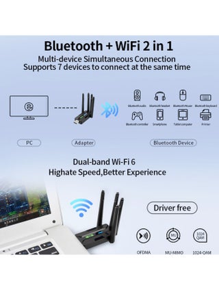 محول واي فاي 6 USB لأجهزة الكمبيوتر المكتبية - محول شبكة لاسلكي AX900 بتردد 5 جيجاهرتز/2.4 جيجاهرتز، سهل التركيب والتشغيل، 4 هوائيات 5 ديسيبل، يدعم نظامي التشغيل Windows 11/10. - view 4