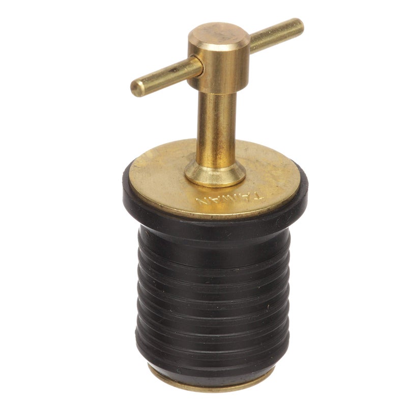attwood Attwood 7526A7 T-Handle Drain Plug, For 1-Inch-Diameter Drains, Locks in Place, Brass Handle, Rubber Plug  - Image 1
