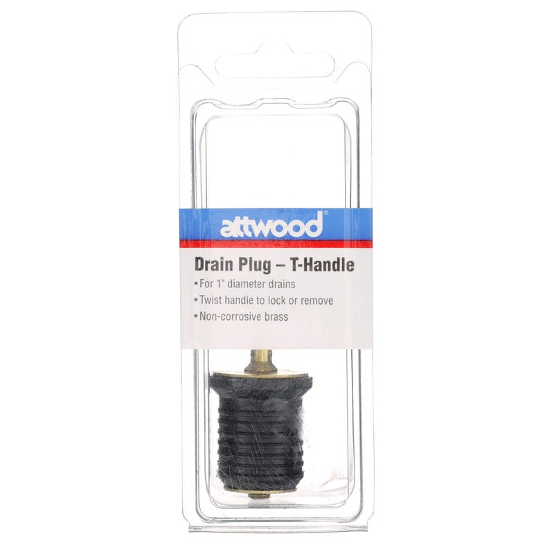 attwood Attwood 7526A7 T-Handle Drain Plug, For 1-Inch-Diameter Drains, Locks in Place, Brass Handle, Rubber Plug  - Image 5