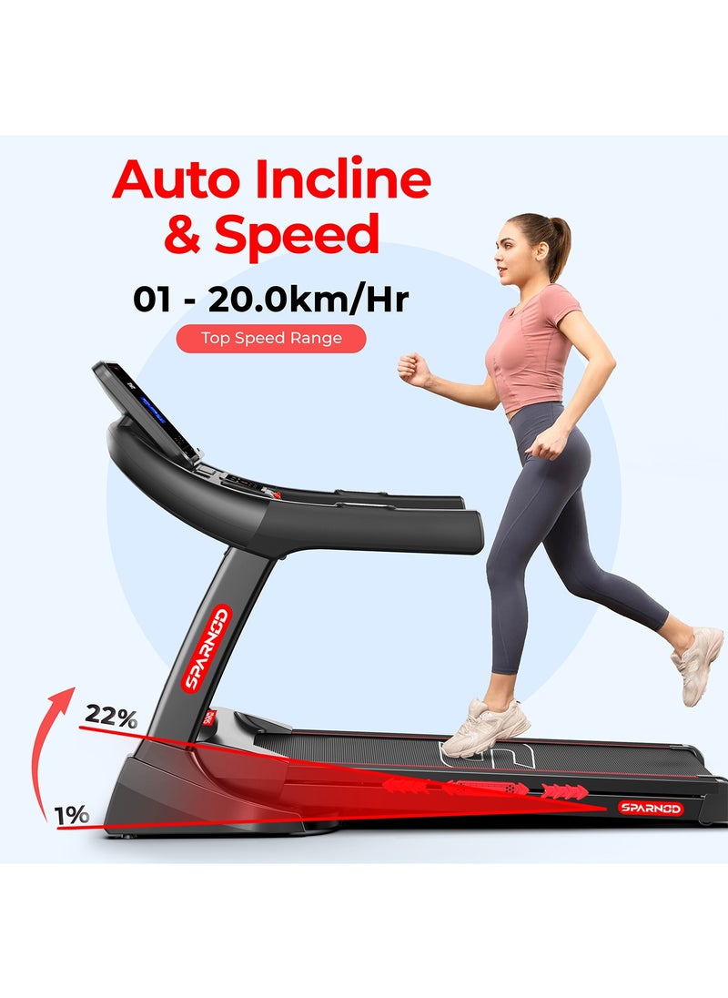 Sparnod Fitness STH-5710 Treadmill for Home Use, Hydraulic Foldable Running Machine, Auto Incline 0-22%, 7HP Peak DC Motor, 1-20km/h Speed, 24 Preset Programs, Bluetooth Speakers, 150kg Capacity  - Image 3
