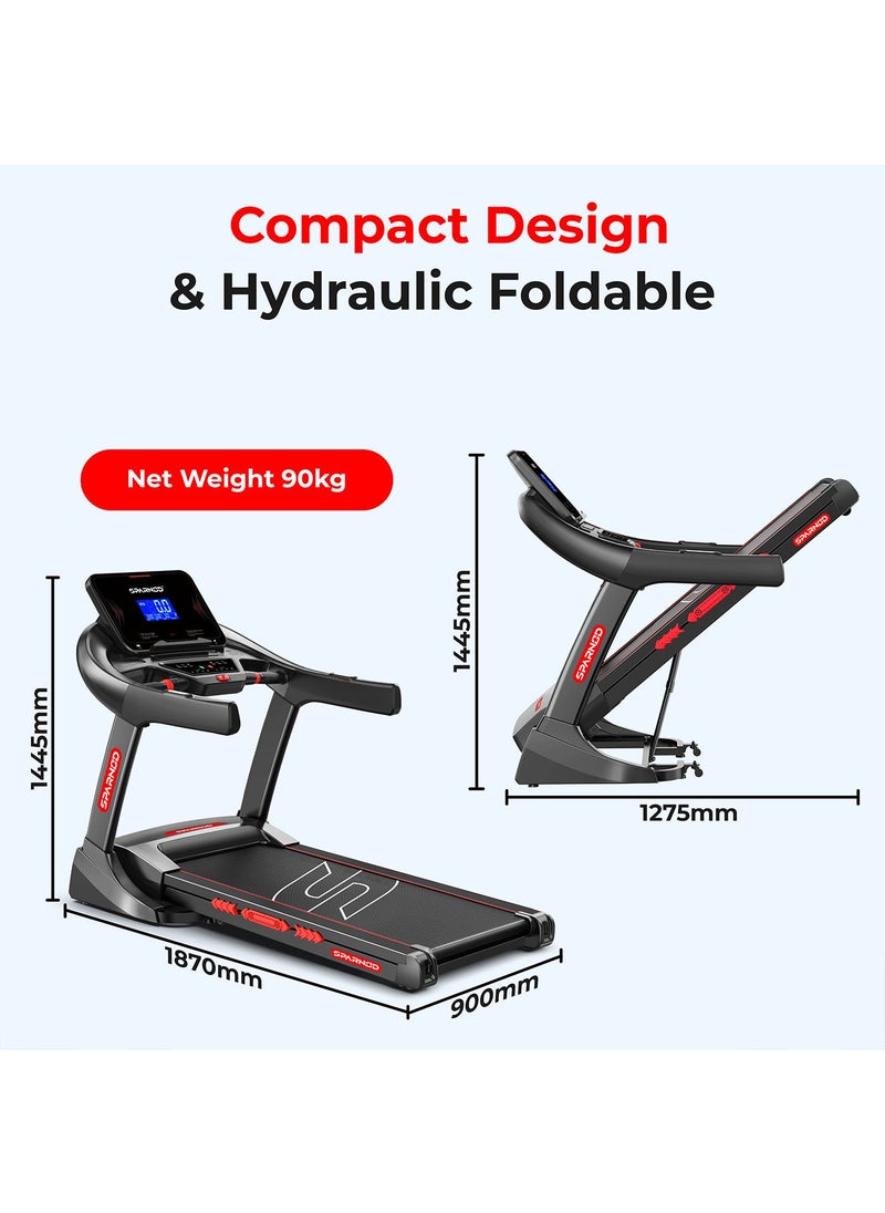 STH-5710 Treadmill for Home Use, Hydraulic Foldable Running Machine, Auto Incline 0-22%, 7HP Peak DC Motor, 1-20km/h Speed, 24 Preset Programs, Bluetooth Speakers, 150kg Capacity