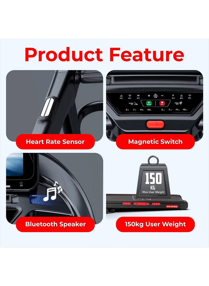 STH-5710 Treadmill for Home Use, Hydraulic Foldable Running Machine, Auto Incline 0-22%, 7HP Peak DC Motor, 1-20km/h Speed, 24 Preset Programs, Bluetooth Speakers, 150kg Capacity