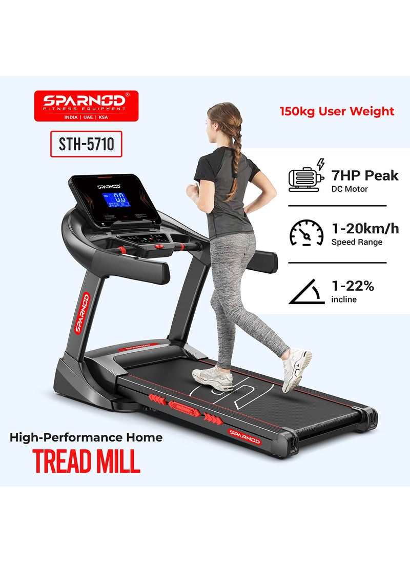 Sparnod Fitness STH-5710 Treadmill for Home Use, Hydraulic Foldable Running Machine, Auto Incline 0-22%, 7HP Peak DC Motor, 1-20km/h Speed, 24 Preset Programs, Bluetooth Speakers, 150kg Capacity  - Image 2