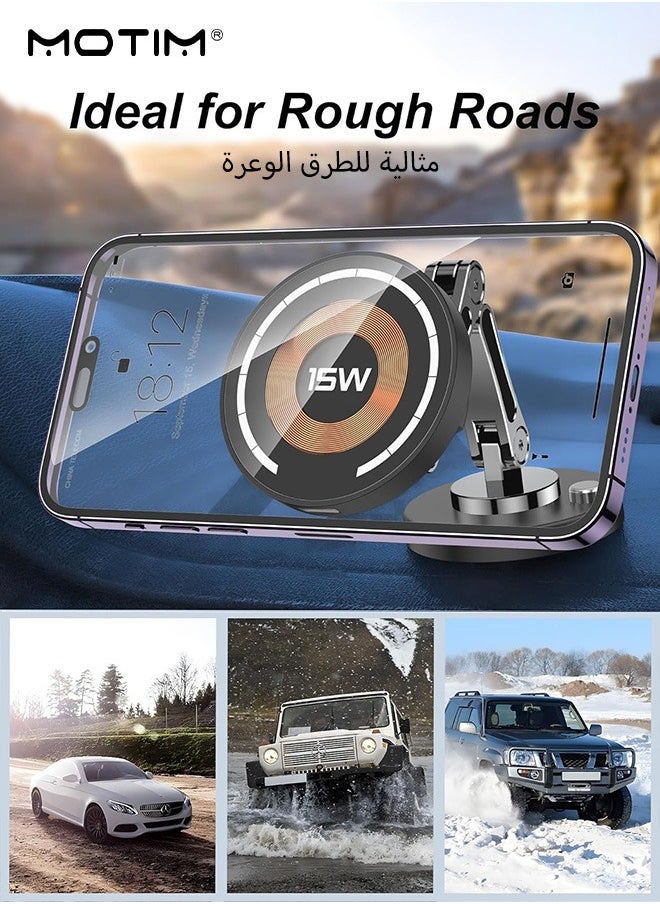 Motim - Magnetic Wireless Car Charger Phone Mount, 15w Fast Charging, 360° Rotating Car Phone Mount, Magsafe Car Charger Compatible with iPhone 16/15/14/13/12 etc - Image 1