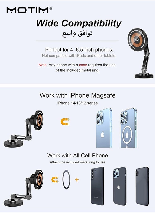 Motim - Magnetic Wireless Car Charger Phone Mount, 15w Fast Charging, 360° Rotating Car Phone Mount, Magsafe Car Charger Compatible with iPhone 16/15/14/13/12 etc - Image 1