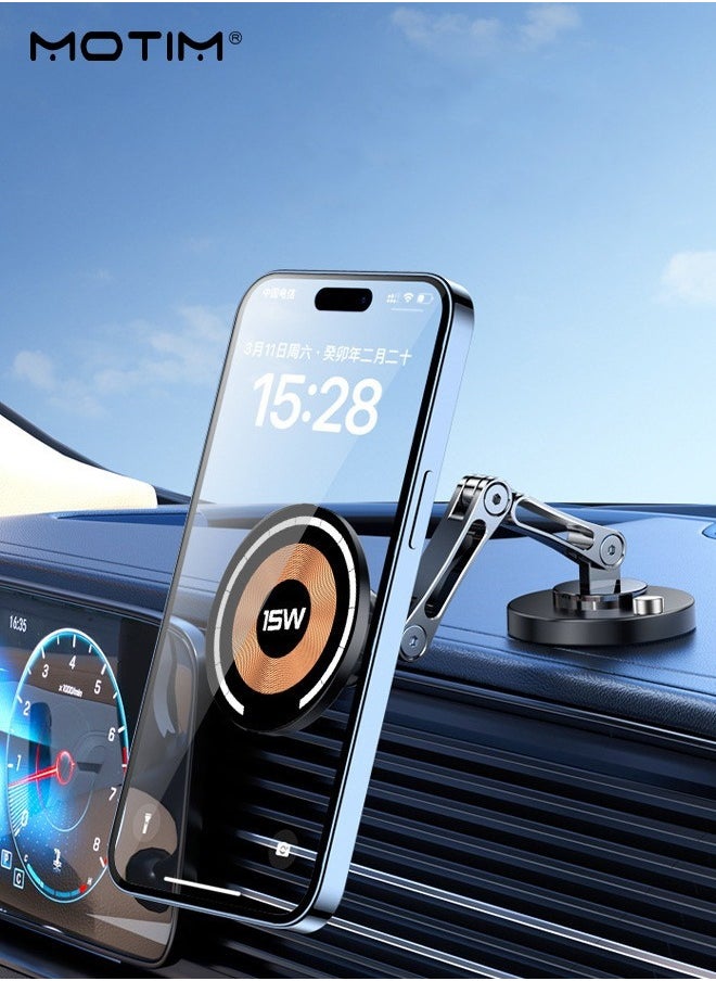 Motim - Magnetic Wireless Car Charger Phone Mount, 15w Fast Charging, 360° Rotating Car Phone Mount, Magsafe Car Charger Compatible with iPhone 16/15/14/13/12 etc - Image 1