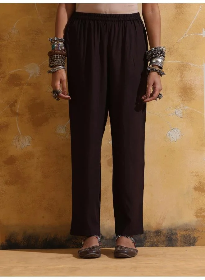 trueBrowns trueBrowns Brown Metallic High-Slit Straight Kurta Set