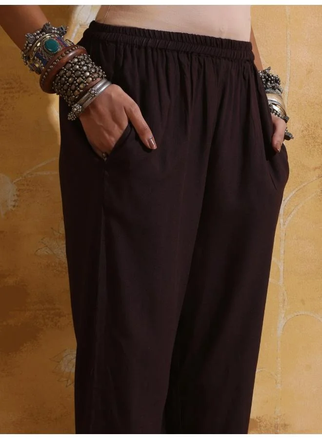 trueBrowns trueBrowns Brown Metallic High-Slit Straight Kurta Set