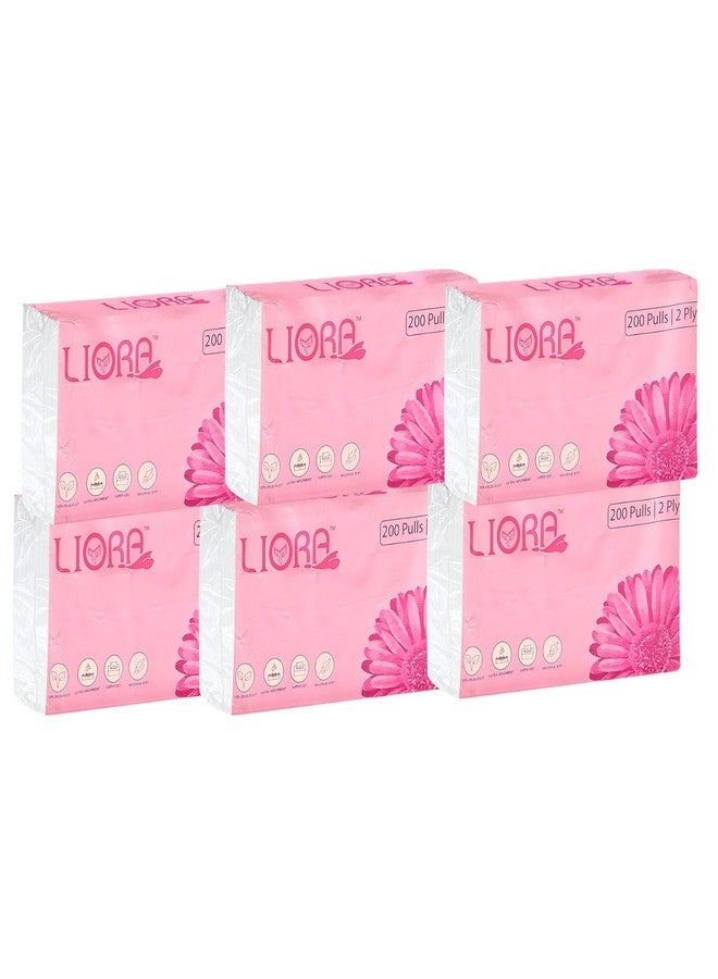 Liora 2 Ply Soft Facial Tissue 200 Pulls (Pack of 6) made of Natural Virgin Pulp, Super Soft, Extra Absorbent, Smooth & Silky, Paraben Free Facial Tissues for Sensitive Skin (200x6, 1200 Sheets) - Image 1