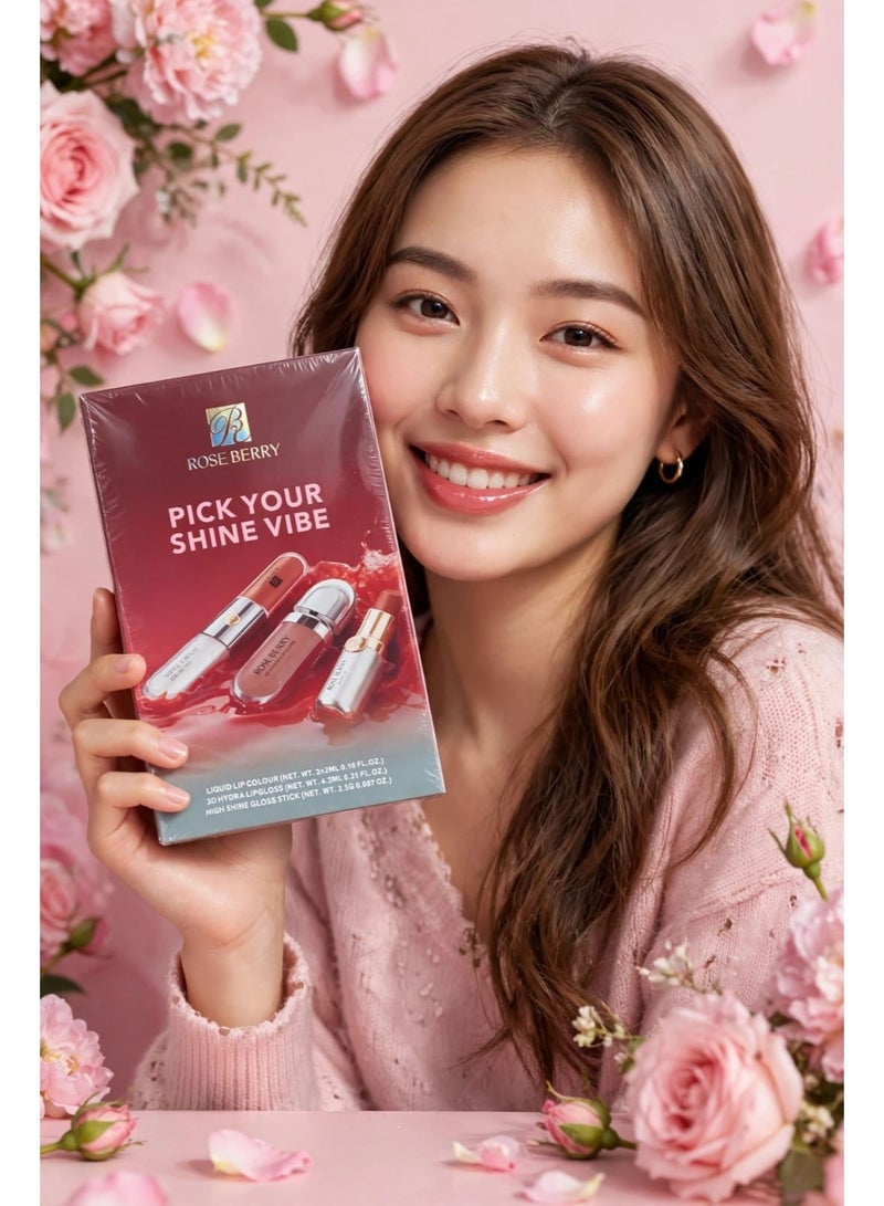 ROSE BERRY - Pick Your Shine Vibe Box (3 pieces) - Liquid + Gloss + Lipstick - All-day shine and staying power - Image 4