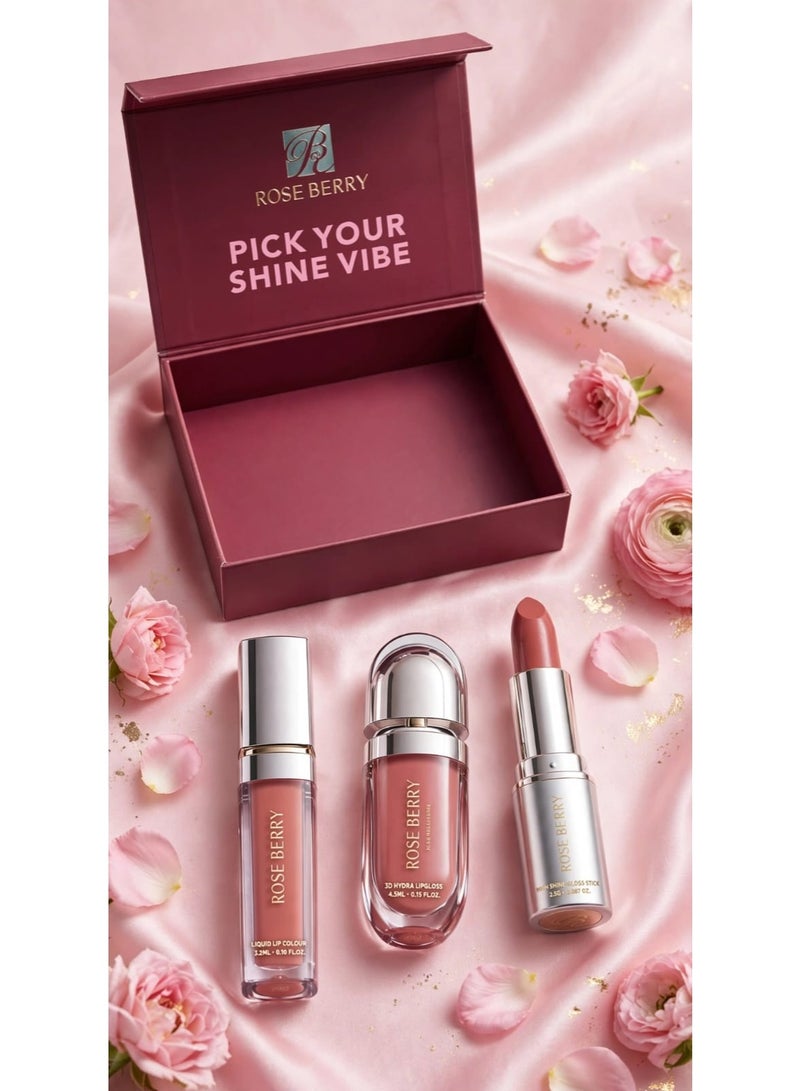ROSE BERRY - Pick Your Shine Vibe Box (3 pieces) - Liquid + Gloss + Lipstick - All-day shine and staying power - Image 3