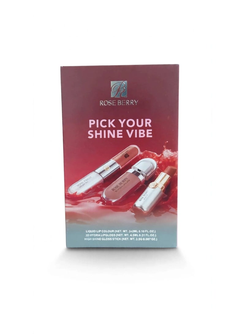 ROSE BERRY - Pick Your Shine Vibe Box (3 pieces) - Liquid + Gloss + Lipstick - All-day shine and staying power - Image 1