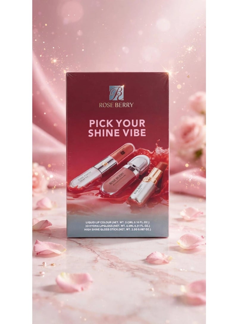ROSE BERRY - Pick Your Shine Vibe Box (3 pieces) - Liquid + Gloss + Lipstick - All-day shine and staying power - Image 2