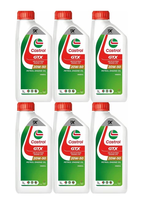 Castrol GTX 20W-50 Engine Oil - Powerful and intelligent engine protection from the first start / Available (6 packs * 1 liter)