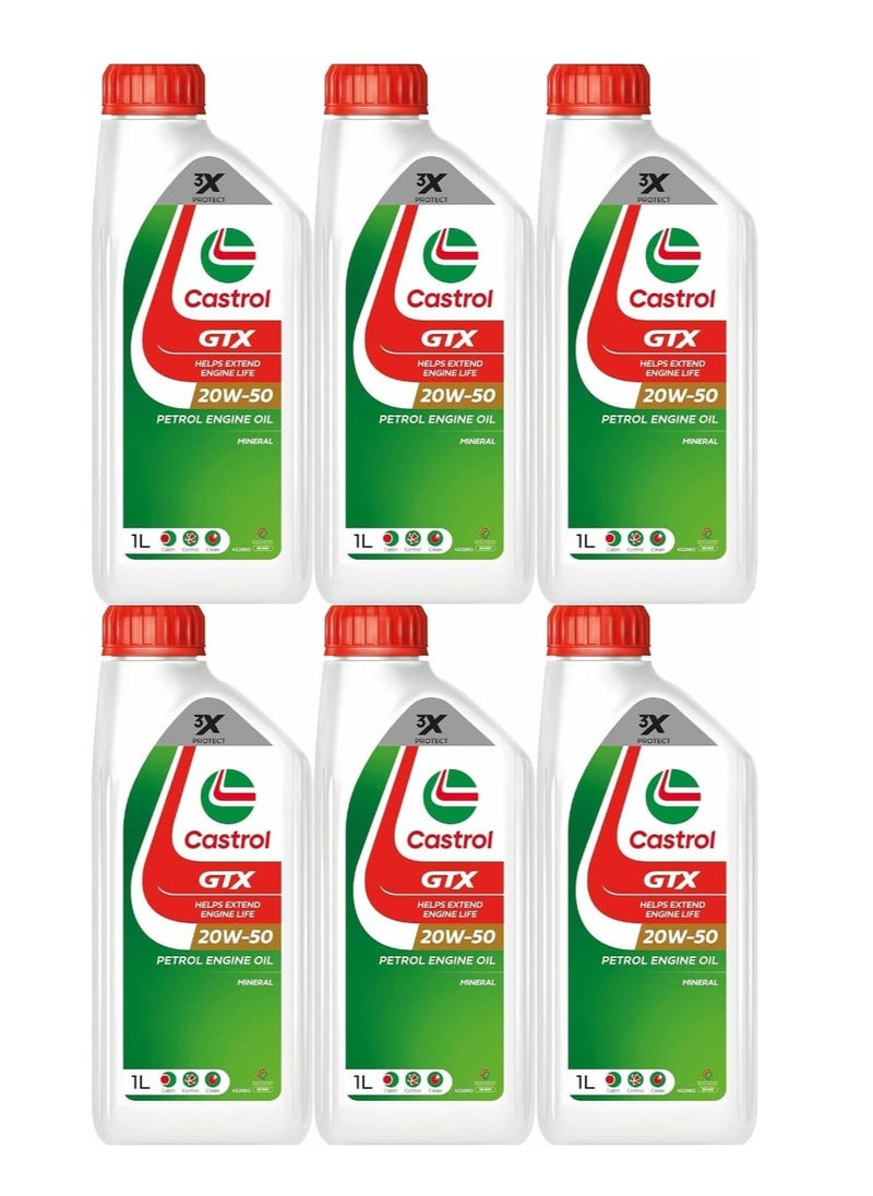 Castrol GTX 20W-50 Engine Oil - Powerful and intelligent engine protection from the first start / Available (6 packs * 1 liter)