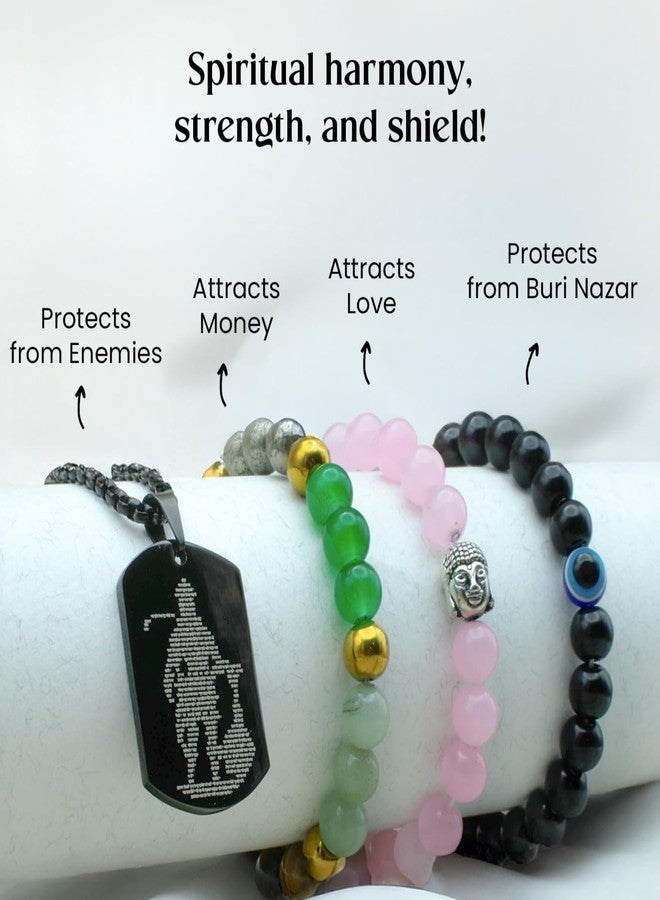 Senroar Dhan Sampann Combo | Dhan Yog Bracelet | Rose Quartz | Evil Eye |Hanuman ji Locket | Unisex Healing Astrology Bracelets for Man & Women - Image 2