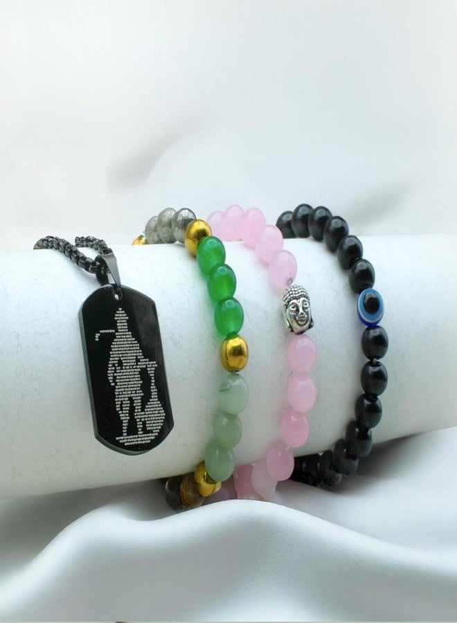 Senroar Dhan Sampann Combo | Dhan Yog Bracelet | Rose Quartz | Evil Eye |Hanuman ji Locket | Unisex Healing Astrology Bracelets for Man & Women - Image 4
