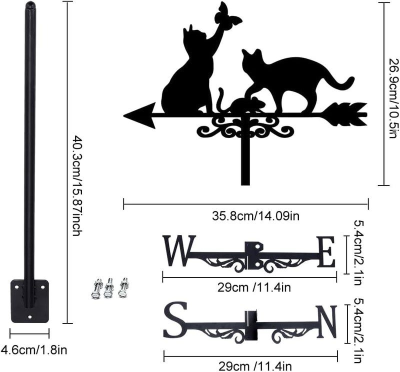 SUPERDANT Cats Weather Vane Cat Butterfly Wind Vanes for Yard Meadow Metal Weathervane Roof Mount for Gardens Outside Black Weathervanes Farmhouse Farm Barn Sheds Patio Decorations Gifts - Image 1