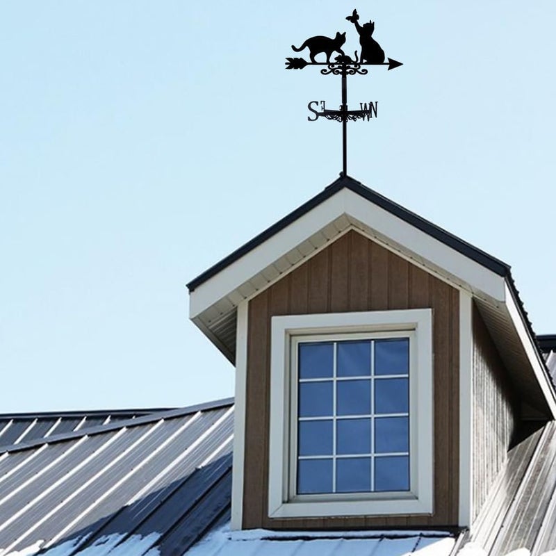 SUPERDANT Cats Weather Vane Cat Butterfly Wind Vanes for Yard Meadow Metal Weathervane Roof Mount for Gardens Outside Black Weathervanes Farmhouse Farm Barn Sheds Patio Decorations Gifts - Image 3