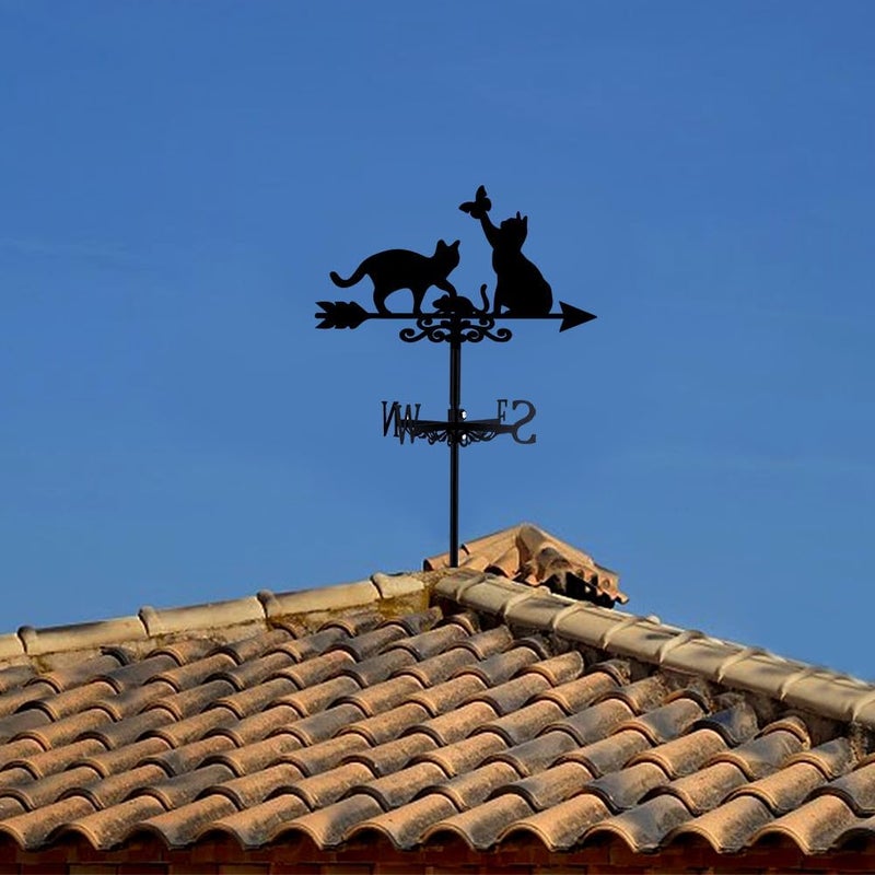 SUPERDANT Cats Weather Vane Cat Butterfly Wind Vanes for Yard Meadow Metal Weathervane Roof Mount for Gardens Outside Black Weathervanes Farmhouse Farm Barn Sheds Patio Decorations Gifts - Image 4